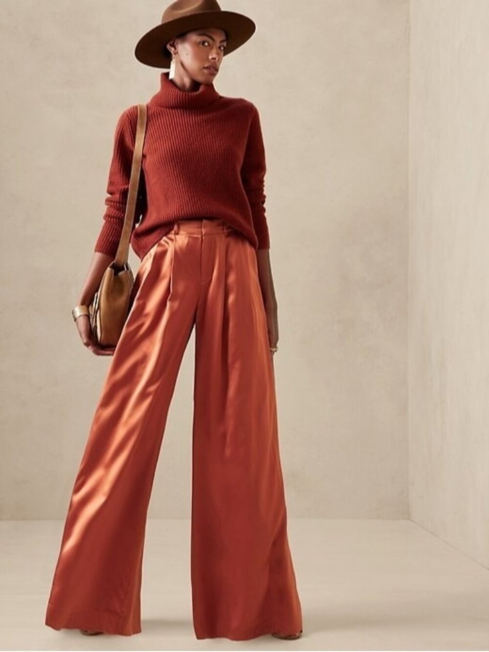 NWT Banana Republic Belay Silk Pant in Warm Copper Pleated Wide Leg Pants 0